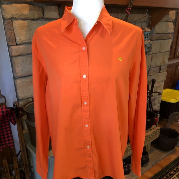 Lauren Ralph Lauren Tops - LAUREN RALPH LAUREN SIZE XLARGE ORANGE LONG SLEEVE BUTTON UP WITH YELLOW